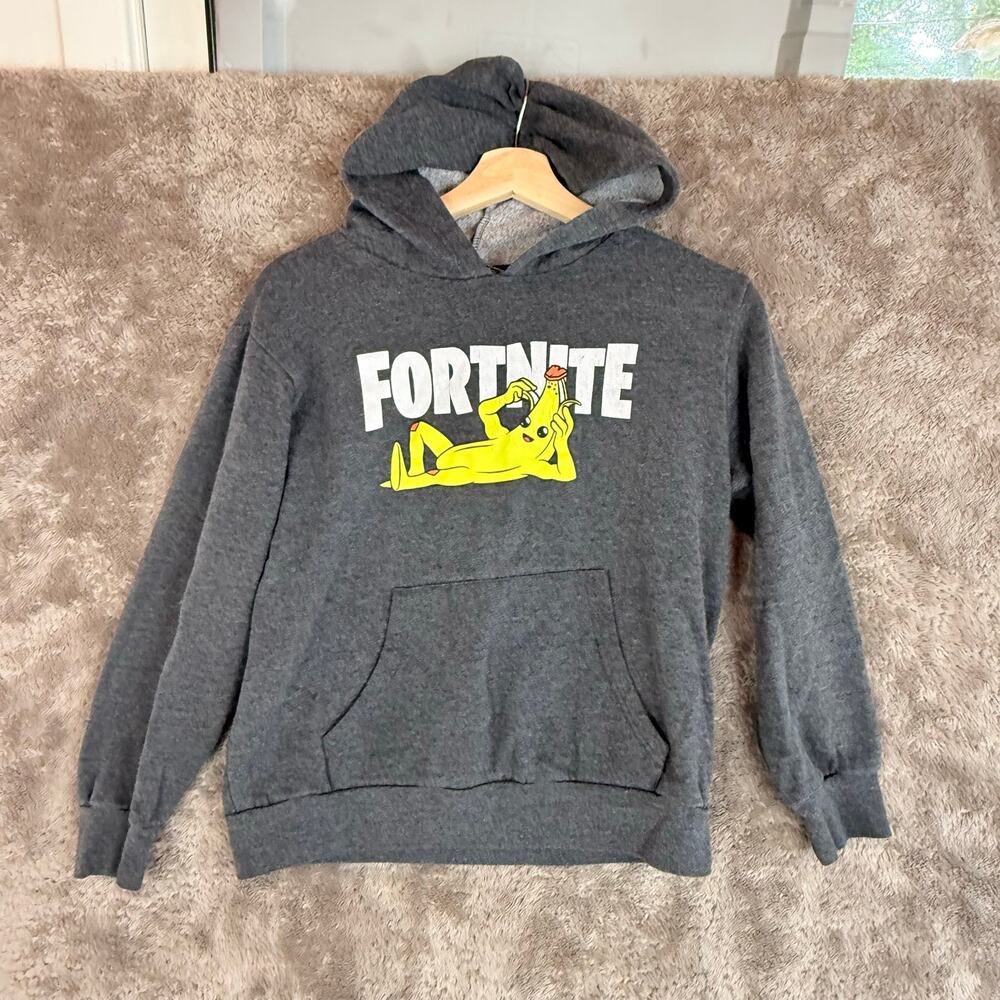 Fortnite Hoodie Sweatshirt Gray Peely Peel Yourself Logo Banana M 10 12 Boys